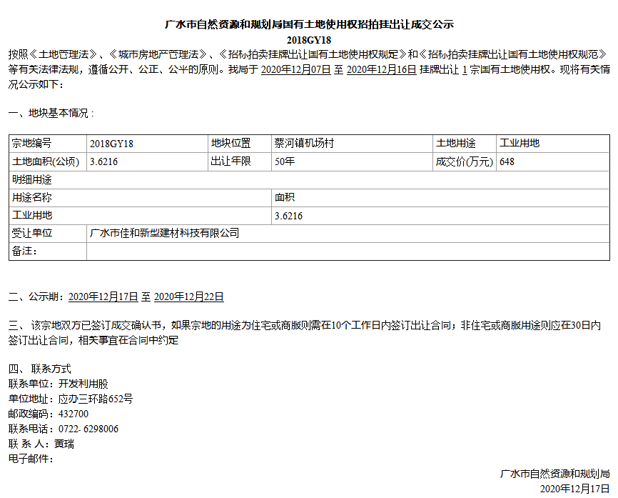 蔡河镇机场村土地拍卖出让成交公示